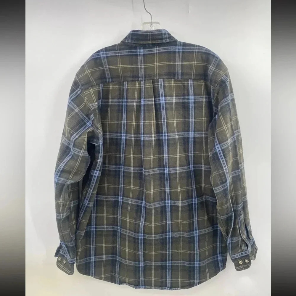 Carhartt S216 OLV RegularHeavyweight Flannel Long Sleeve Plaid Mens Shirt Sz L - Picture 5 of 7
